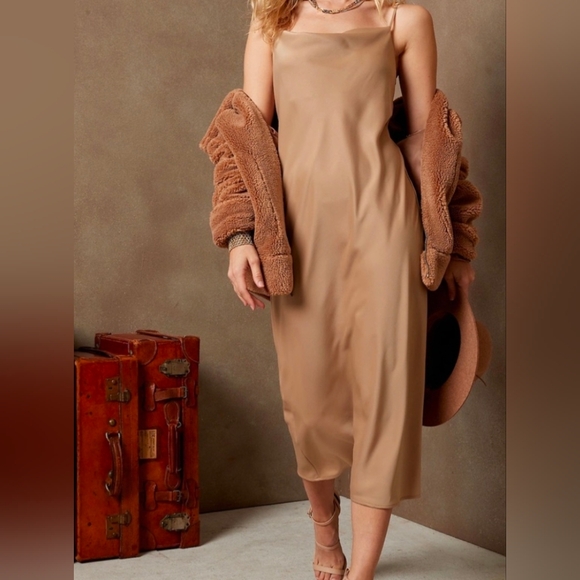 Banana Republic Dresses & Skirts - NWOT Banana Republic Tan Slip Satin Midi Dress | Xsmall